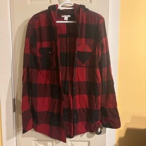 Plaid Men's Shirt Jacket in Red and Black